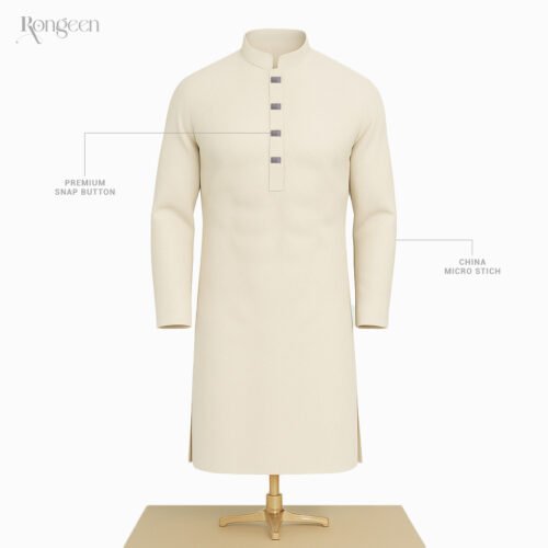 Cream color premium panjabi semi long fit for men