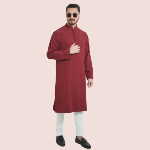 Maroon Premium Micro stitch Panjabi - Image 3
