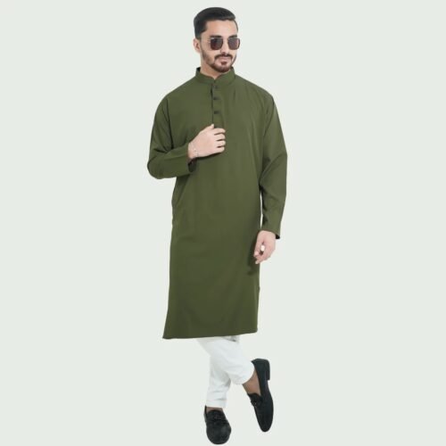 Olive Premium Micro stitch Panjabi - Image 4