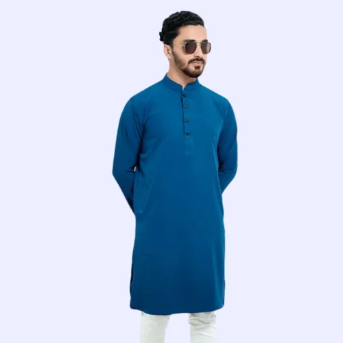 Petrol Blue Premium Microstitch Panjabi - Image 3