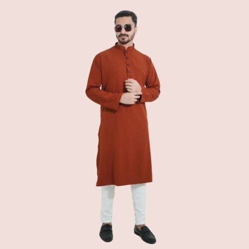 Tiger Orange Premium Micro stitch Panjabi - Image 2