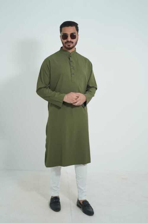 Olive Premium Micro stitch Panjabi - Image 2