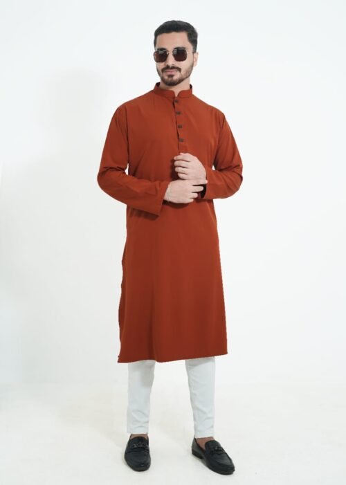 Tiger Orange Premium Micro stitch Panjabi - Image 3