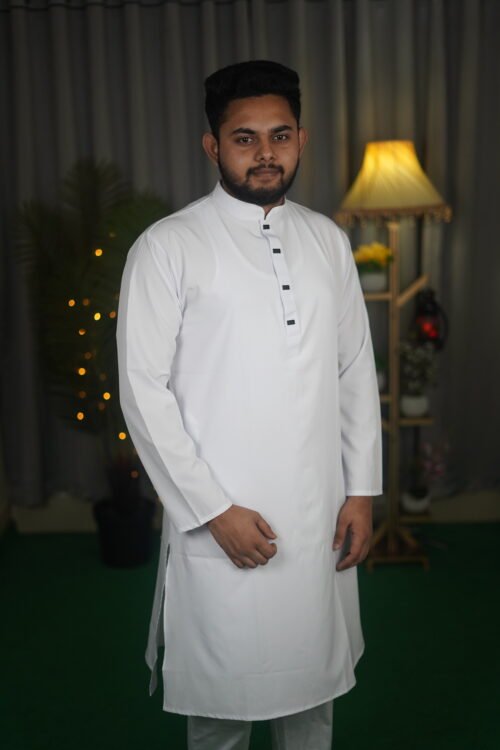 White Classic Micro stitch Panjabi – Rongeen - Image 2