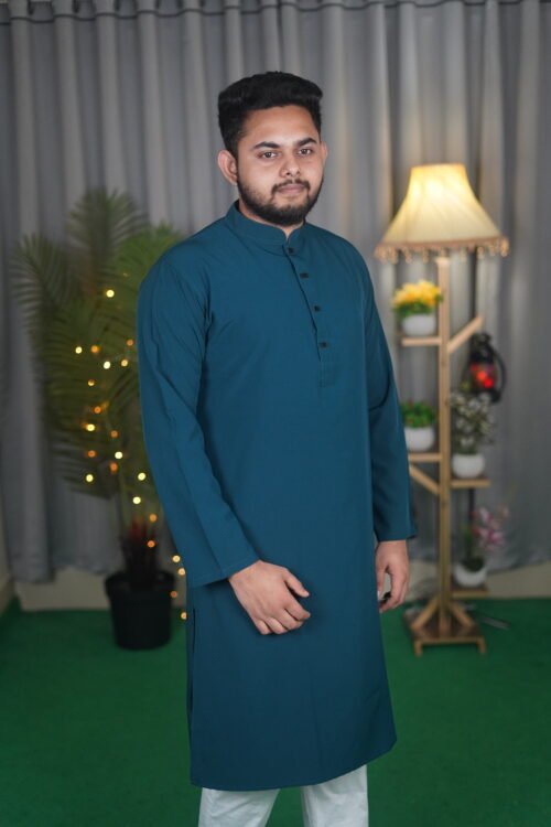 Dark Green Premium Micro stitch Panjabi – Rongeen - Image 2