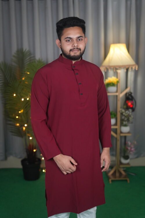 Maroon Signature Panjabi – Premium Micro stitch - Image 2