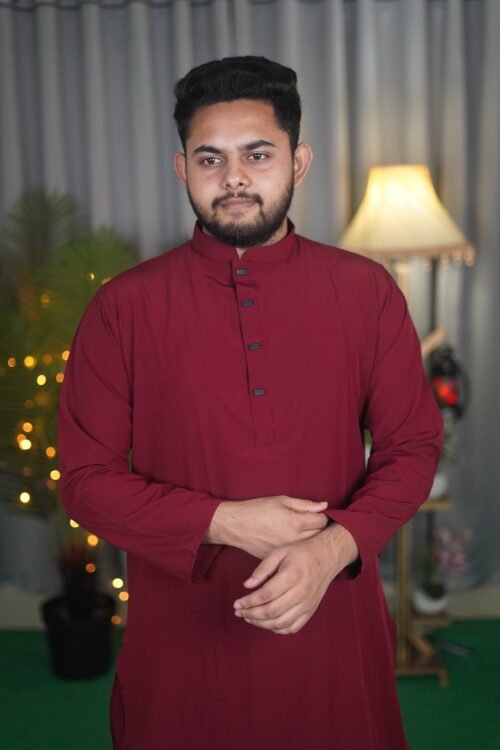 Maroon Signature Panjabi – Premium Micro stitch - Image 1