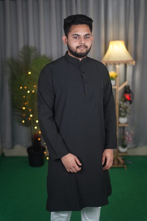 Black Premium Microstitch Panjabi – Rongeen - Image 2