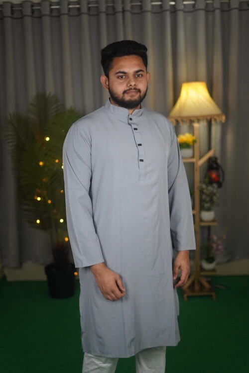 Ash Grey Premium Micro stitch Panjabi – Rongeen - Image 2