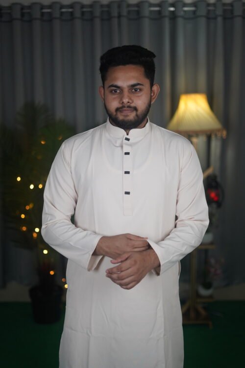 White Classic Micro stitch Panjabi – Rongeen - Image 1